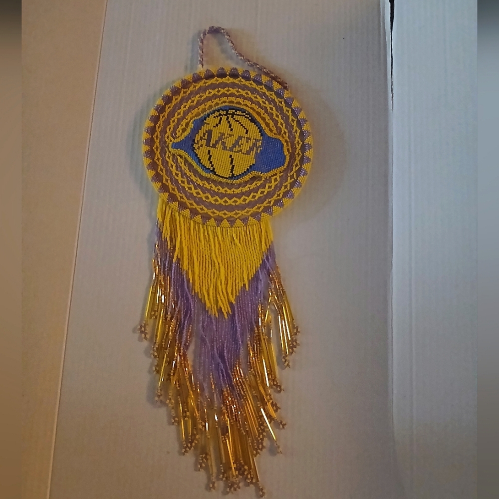Handmade Los Angeles Lakers Logo Yellow and Purple Beaded Dreamcatcher
